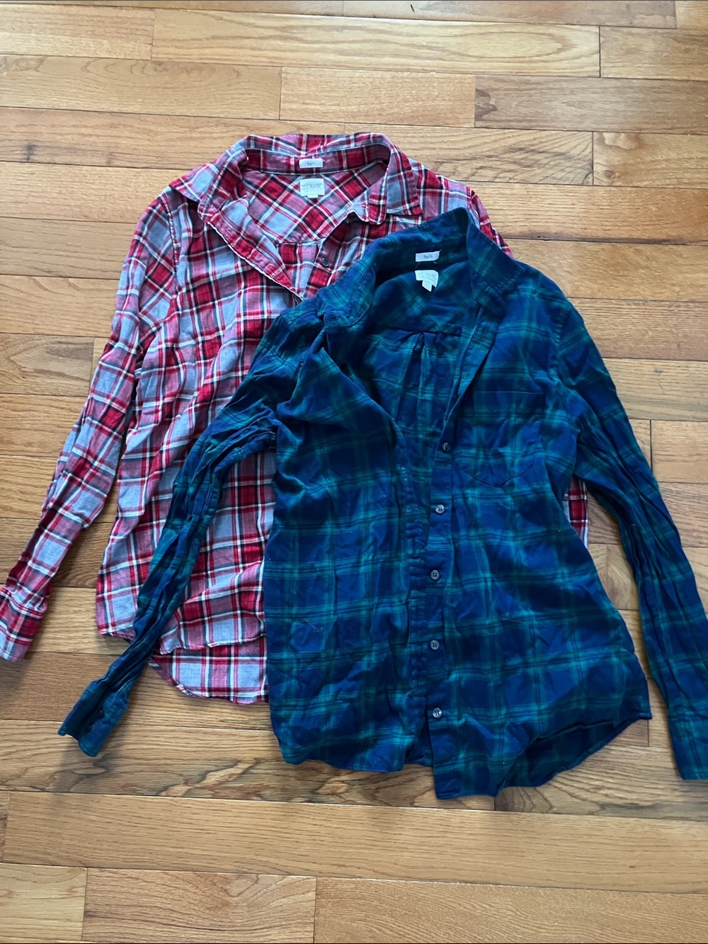 J. Crew Factory Women’s Bundle of 2 Boy Fit Plaid Flannel Shirts - L / XL